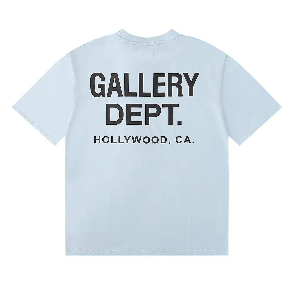 No. 6031, batch 96, American trendy brand GALLERY DEPT classic Hollywood letter print high-quality double yarn pure cotton short-sleeved T-shirt for men and women. Selected 230g 32 count smooth double yarn fabric, fine workmanship and excellent quality! The fit is loose and super comfortable to wear, and the size is 2 sizes larger than the normal domestic size.  Color: white; black, yellow, blue Size: S M L Length 78cm, bust 124cm, shoulder width 55cm, sleeve length 25cm.